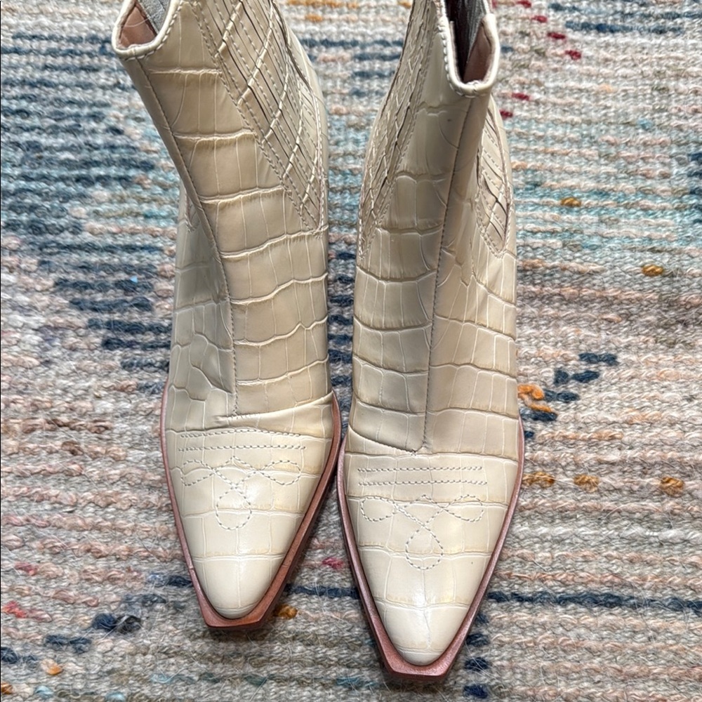 Schutz Chic Cream Croc-Embossed Ankle Boots - Picture 4 of 4
